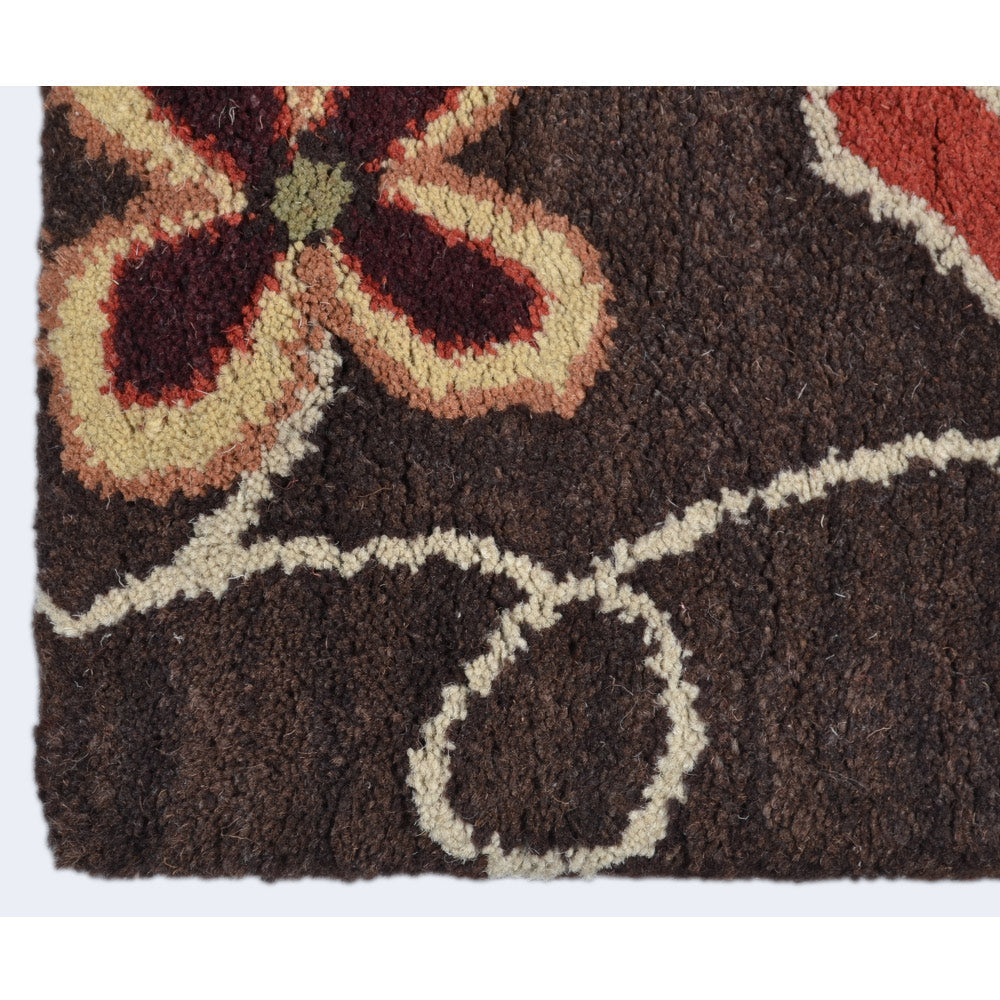 Hand Tufted Wool Area Rug Floral Brown K00656