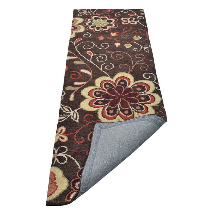 Hand Tufted Wool Area Rug Floral Brown K00656