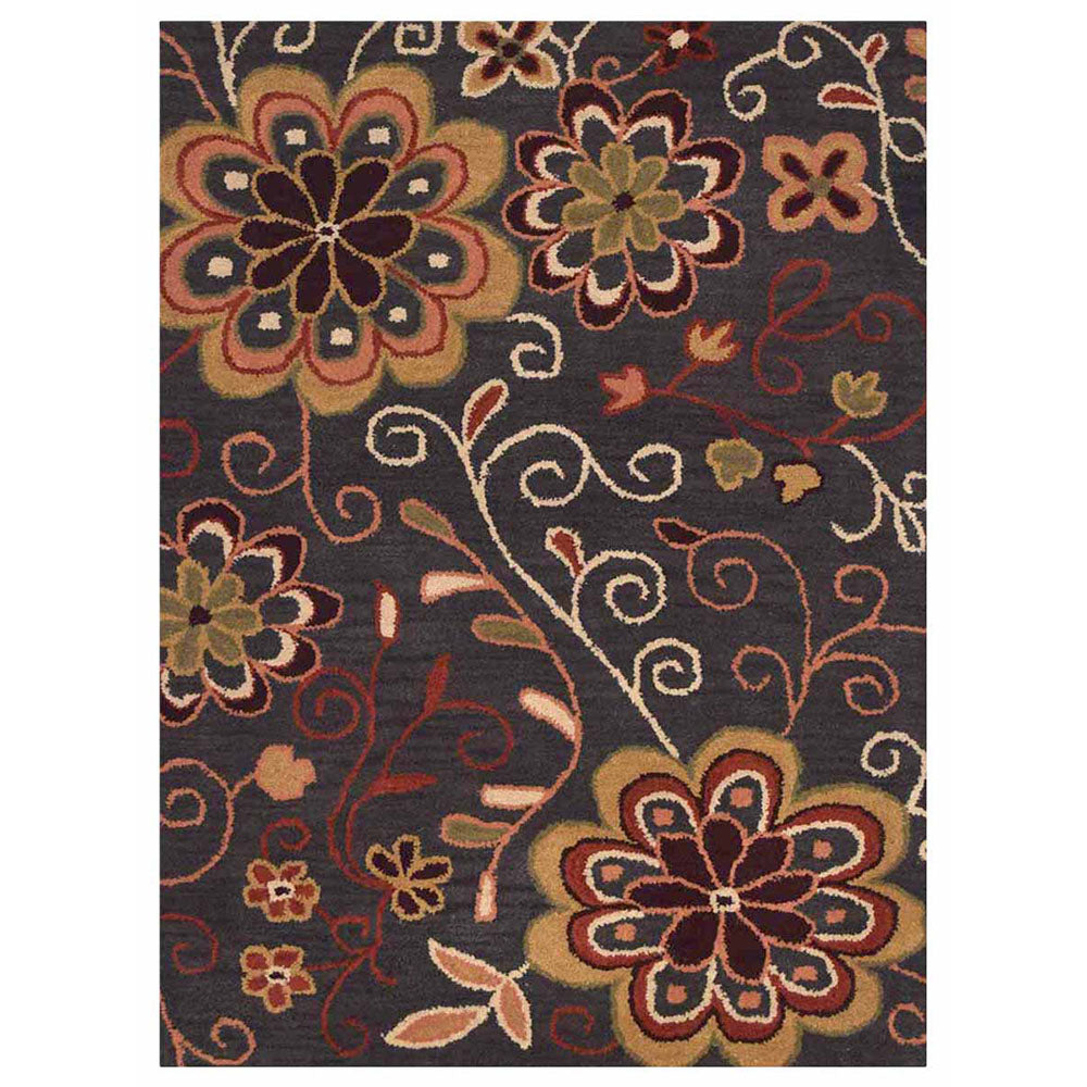 Hand Tufted Wool Area Rug Floral Brown K00656