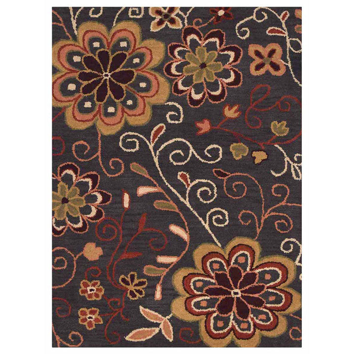 Hand Tufted Wool Area Rug Floral Brown K00656