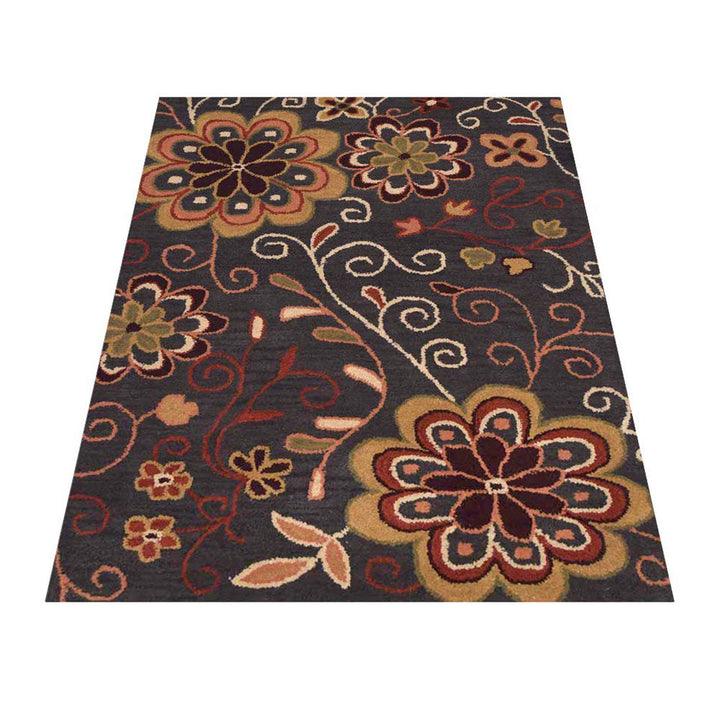 Hand Tufted Wool Area Rug Floral Brown K00656