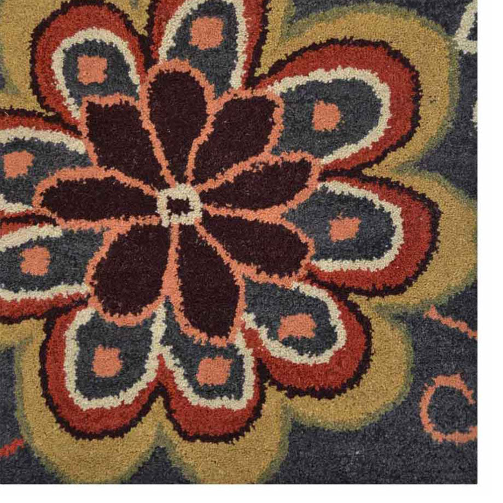 Hand Tufted Wool Area Rug Floral Brown K00656