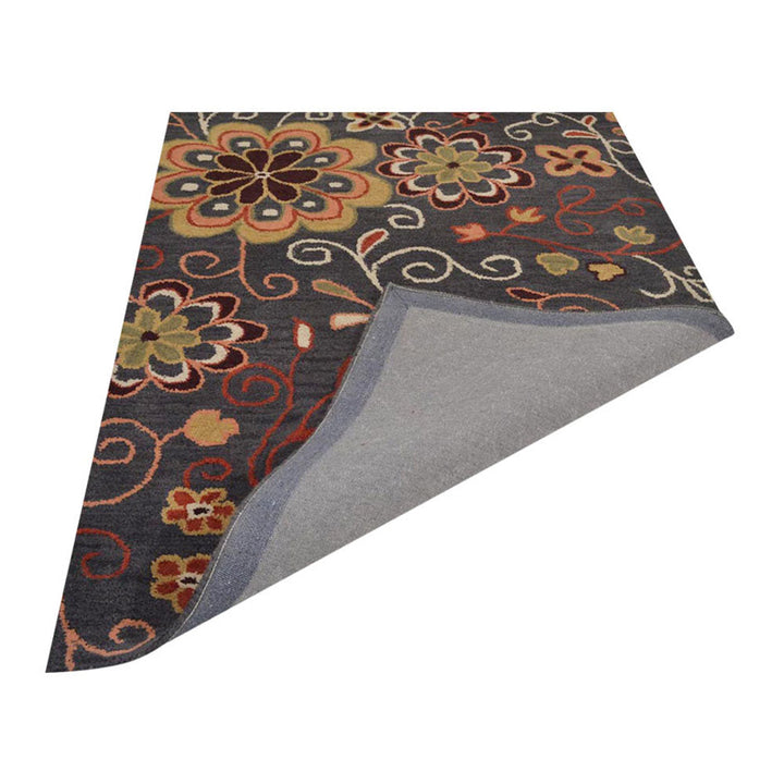 Hand Tufted Wool Area Rug Floral Brown K00656
