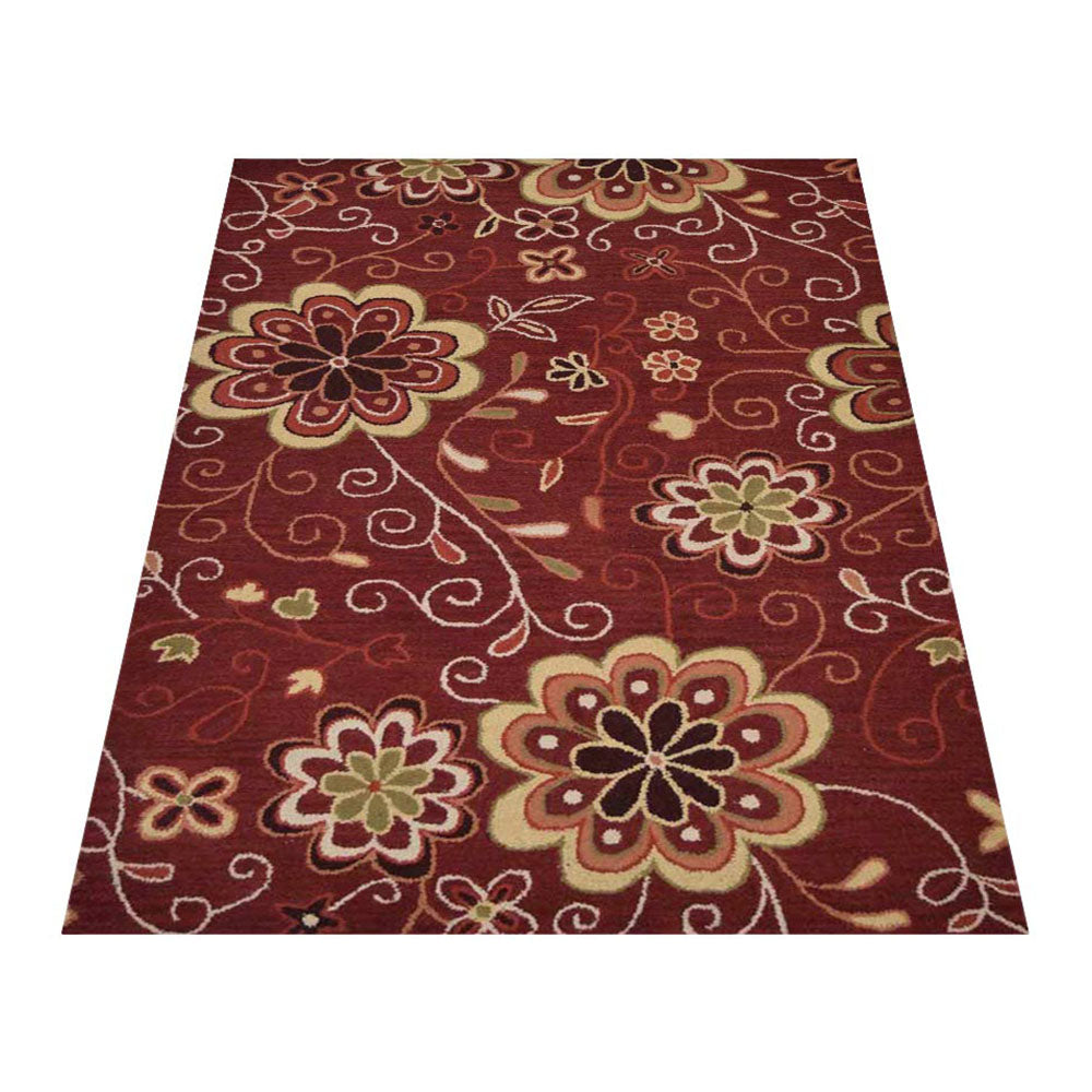 Hand Tufted Wool Area Rug Floral Brown K00656