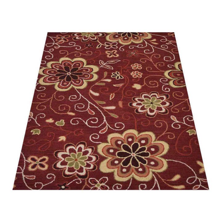 Hand Tufted Wool Area Rug Floral Brown K00656
