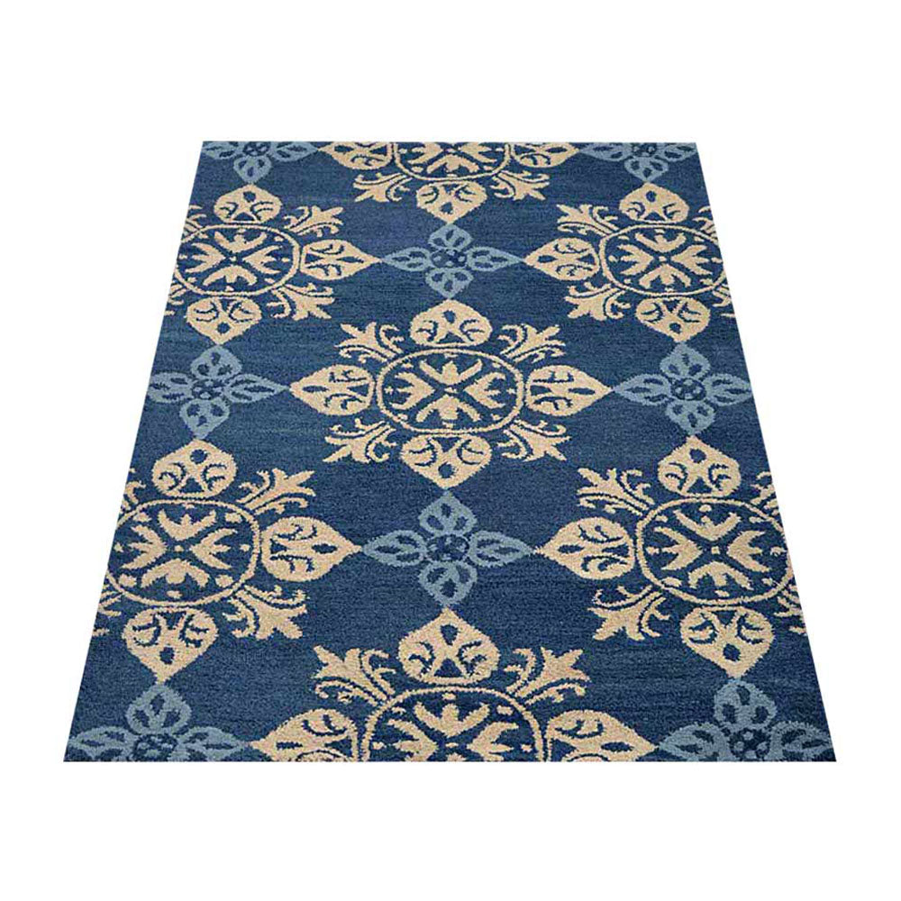 Hand Tufted Wool Area Rug Floral Blue K00661