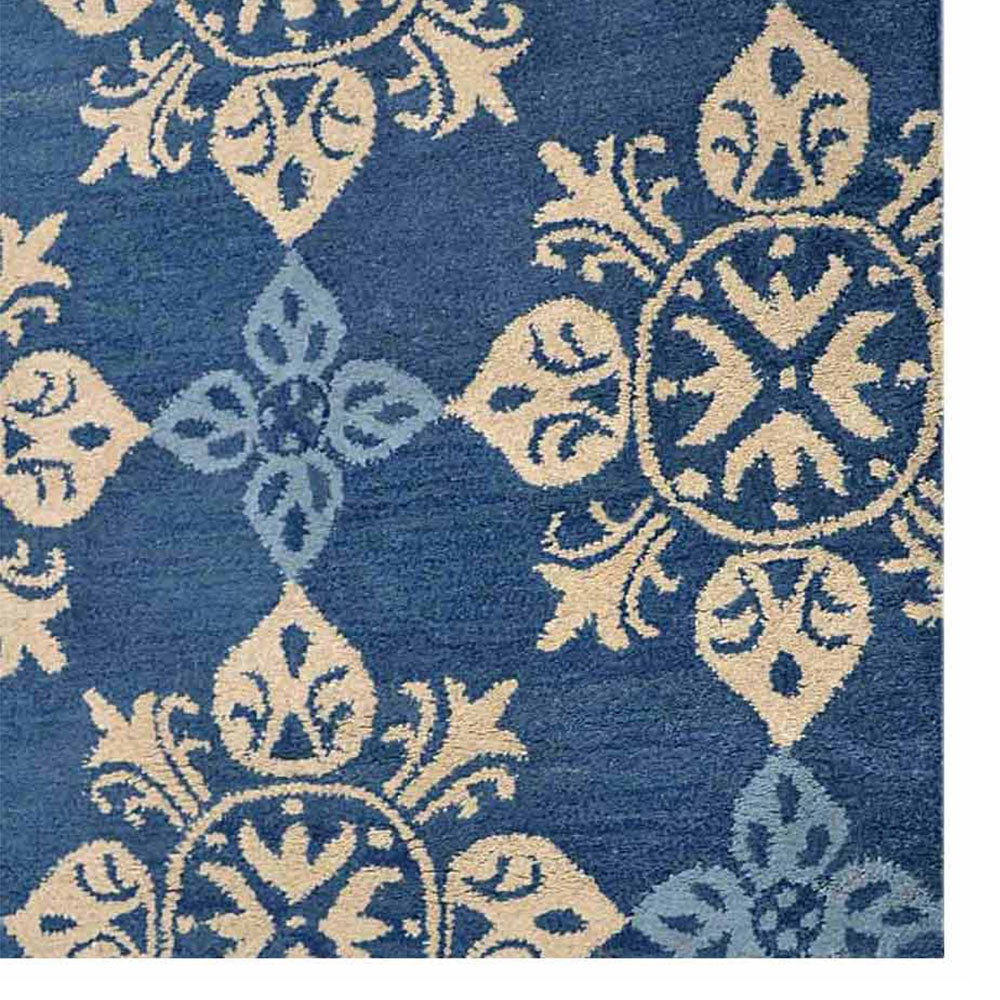 Hand Tufted Wool Area Rug Floral Blue K00661