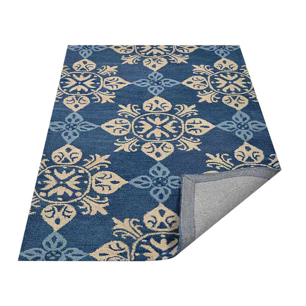 Hand Tufted Wool Area Rug Floral Blue K00661