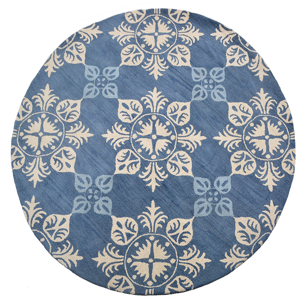 Hand Tufted Wool Area Rug Floral Blue K00661