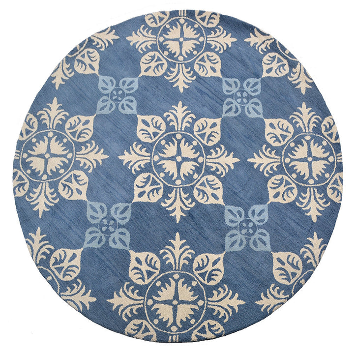 Hand Tufted Wool Area Rug Floral Blue K00661