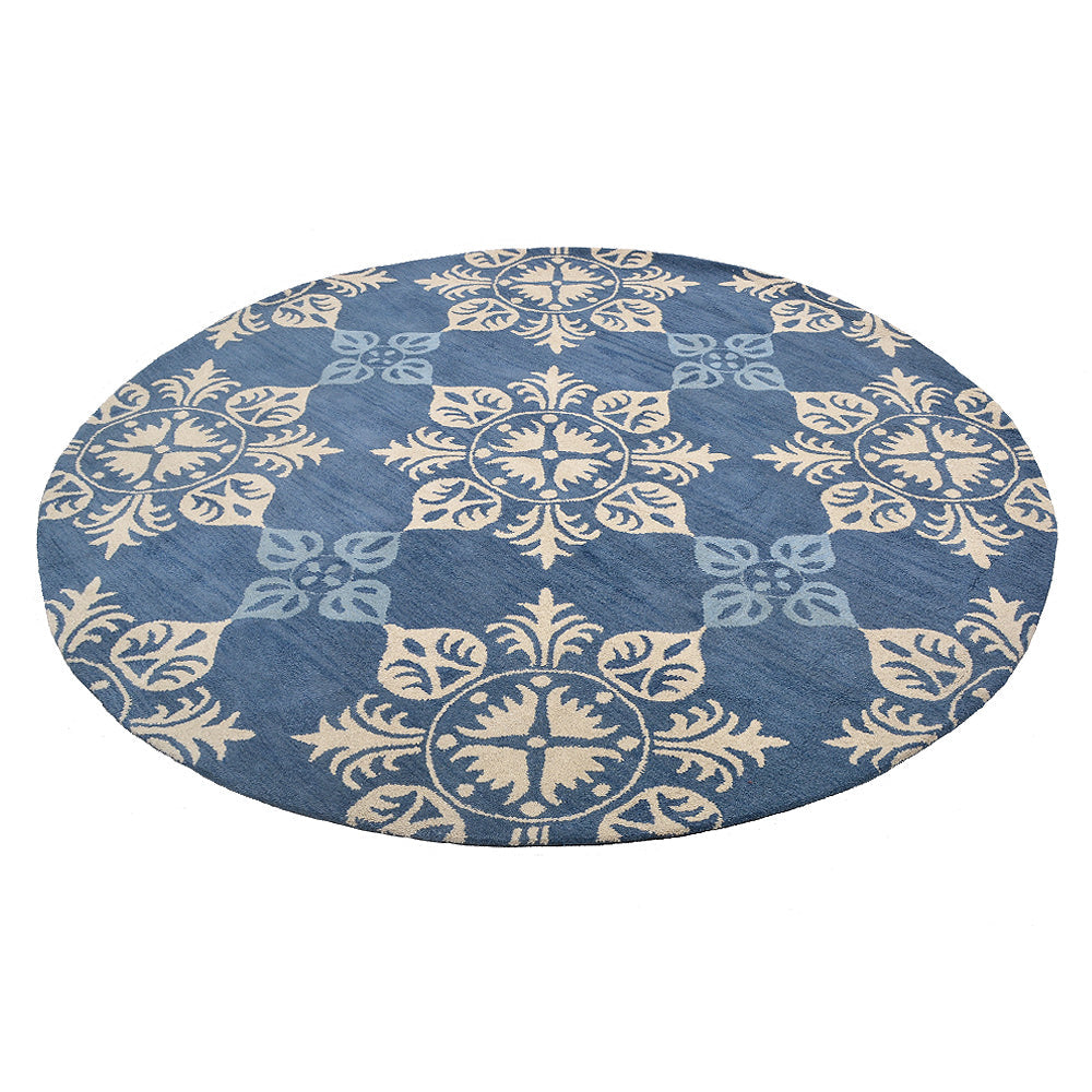 Hand Tufted Wool Area Rug Floral Blue K00661