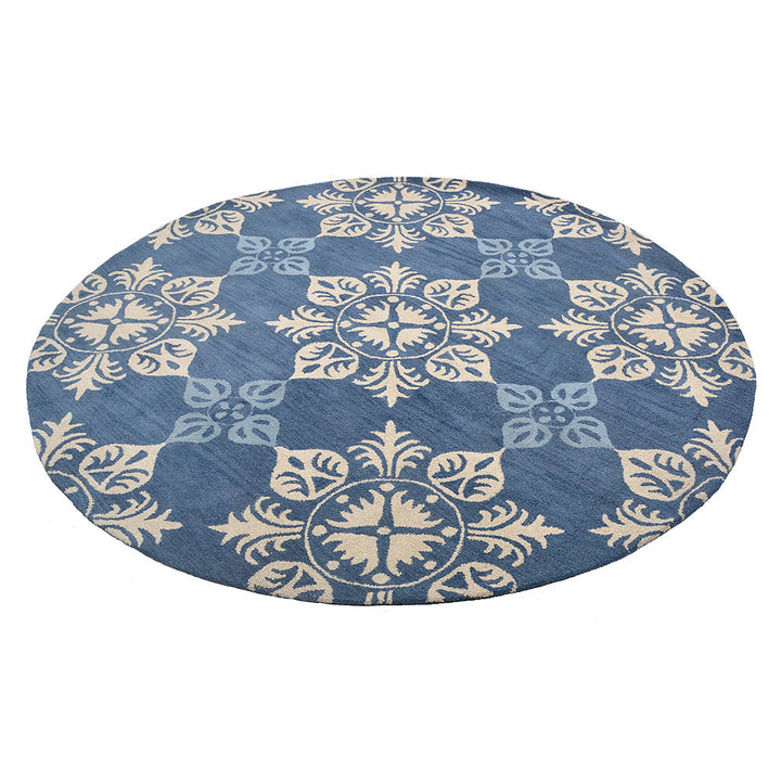Hand Tufted Wool Area Rug Floral Blue K00661