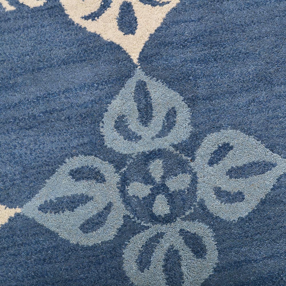 Hand Tufted Wool Area Rug Floral Blue K00661