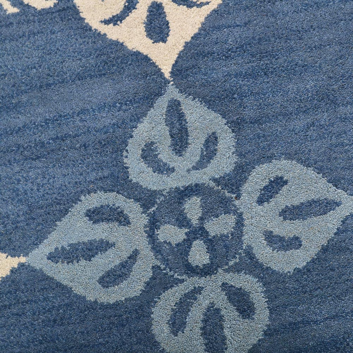 Hand Tufted Wool Area Rug Floral Blue K00661