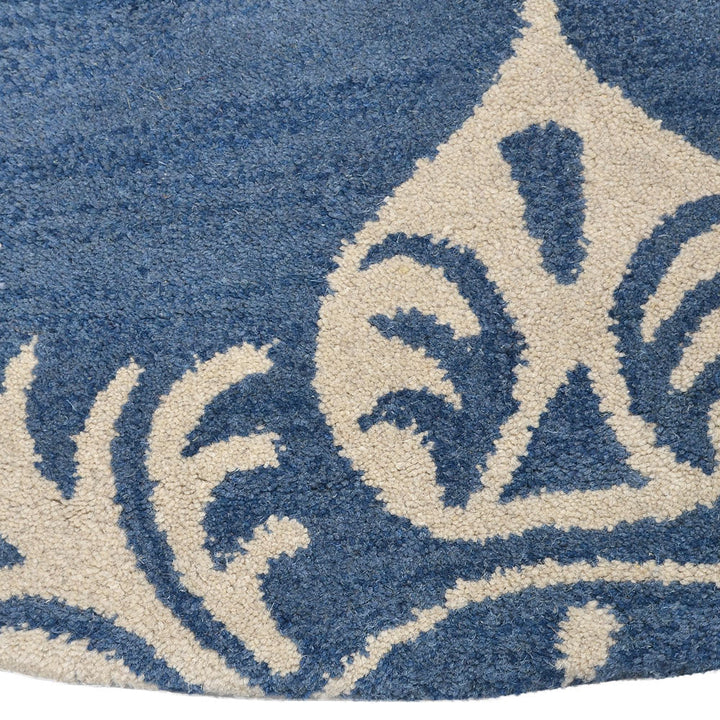 Hand Tufted Wool Area Rug Floral Blue K00661
