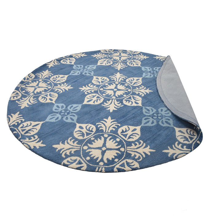 Hand Tufted Wool Area Rug Floral Blue K00661