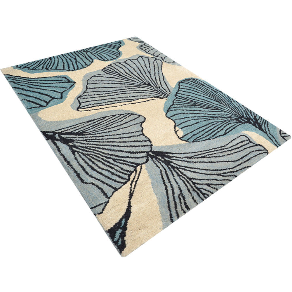 Hand Tufted Wool Area Rug Floral Cream Blue K00662