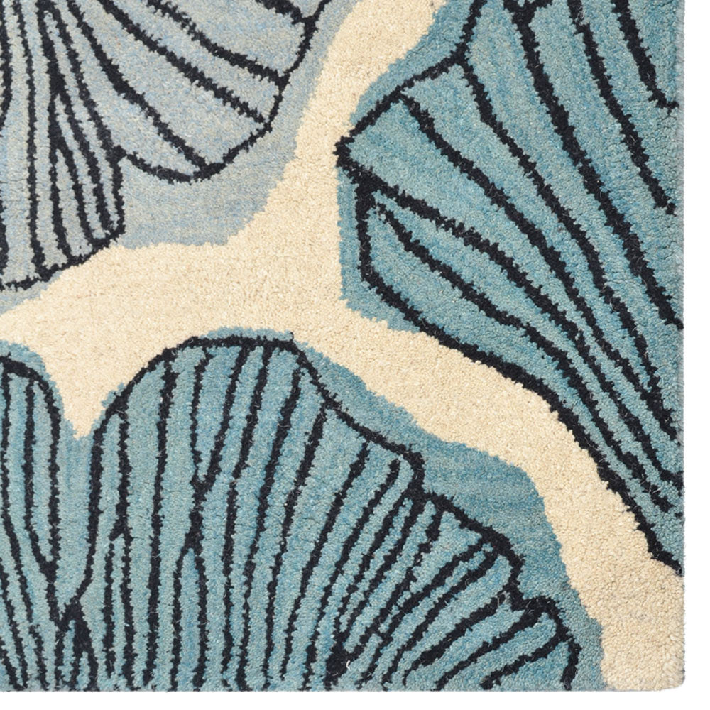 Hand Tufted Wool Area Rug Floral Cream Blue K00662