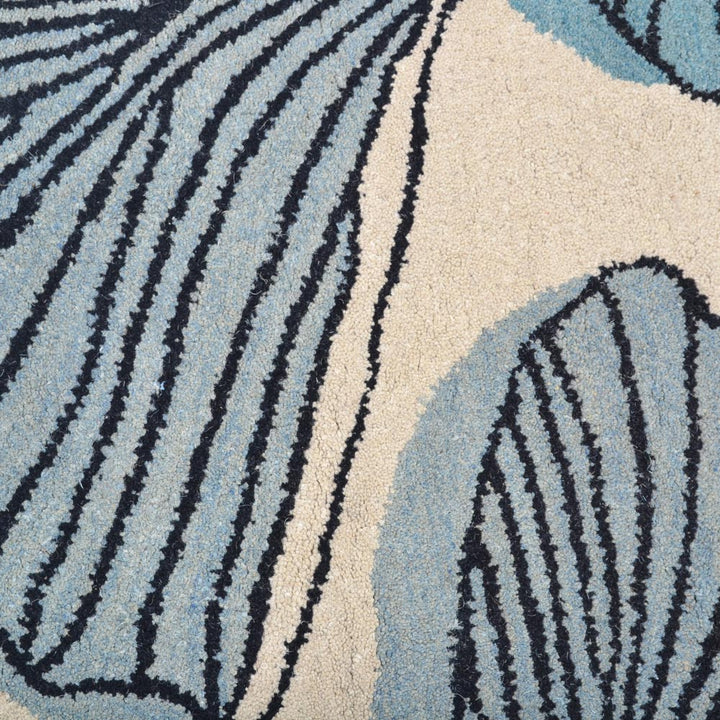 Hand Tufted Wool Area Rug Floral Cream Blue K00662
