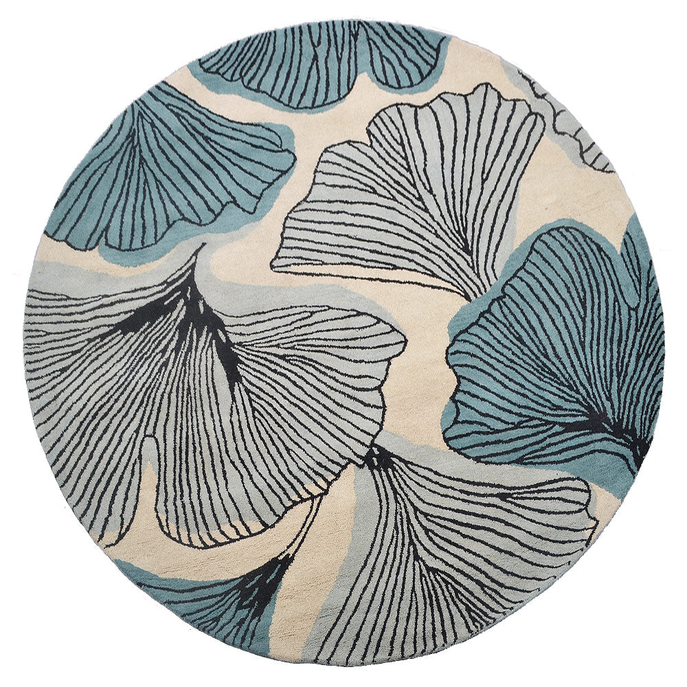 Hand Tufted Wool Area Rug Floral Cream Blue K00662