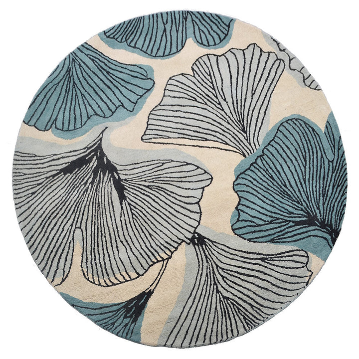 Hand Tufted Wool Area Rug Floral Cream Blue K00662