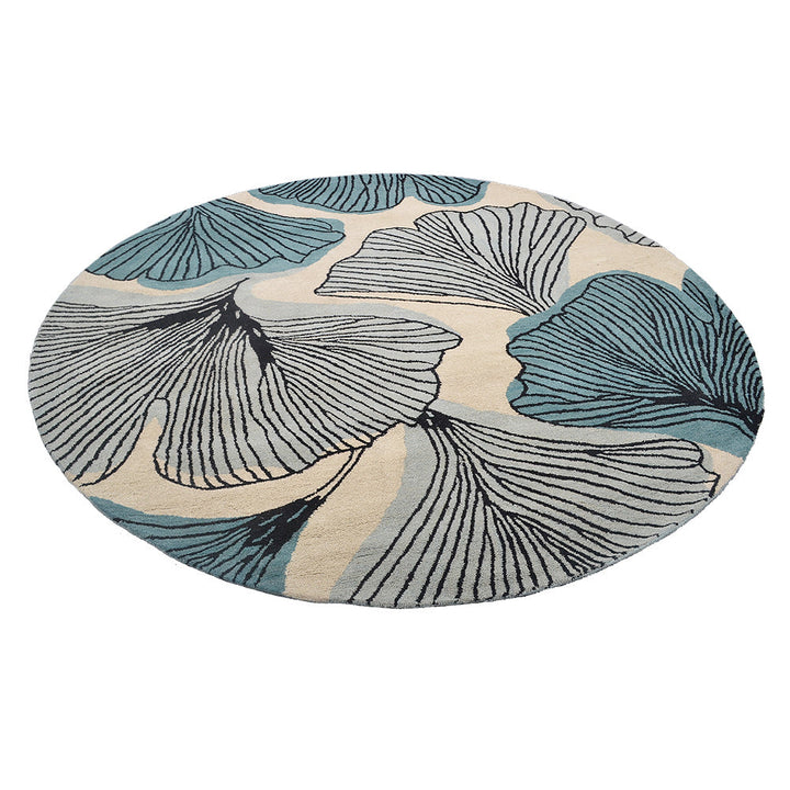 Hand Tufted Wool Area Rug Floral Cream Blue K00662