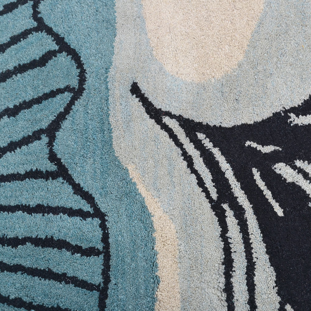Hand Tufted Wool Area Rug Floral Cream Blue K00662