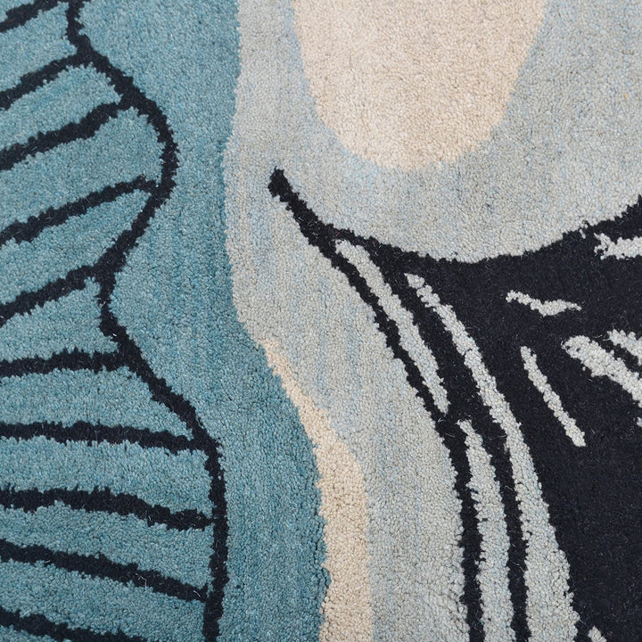 Hand Tufted Wool Area Rug Floral Cream Blue K00662