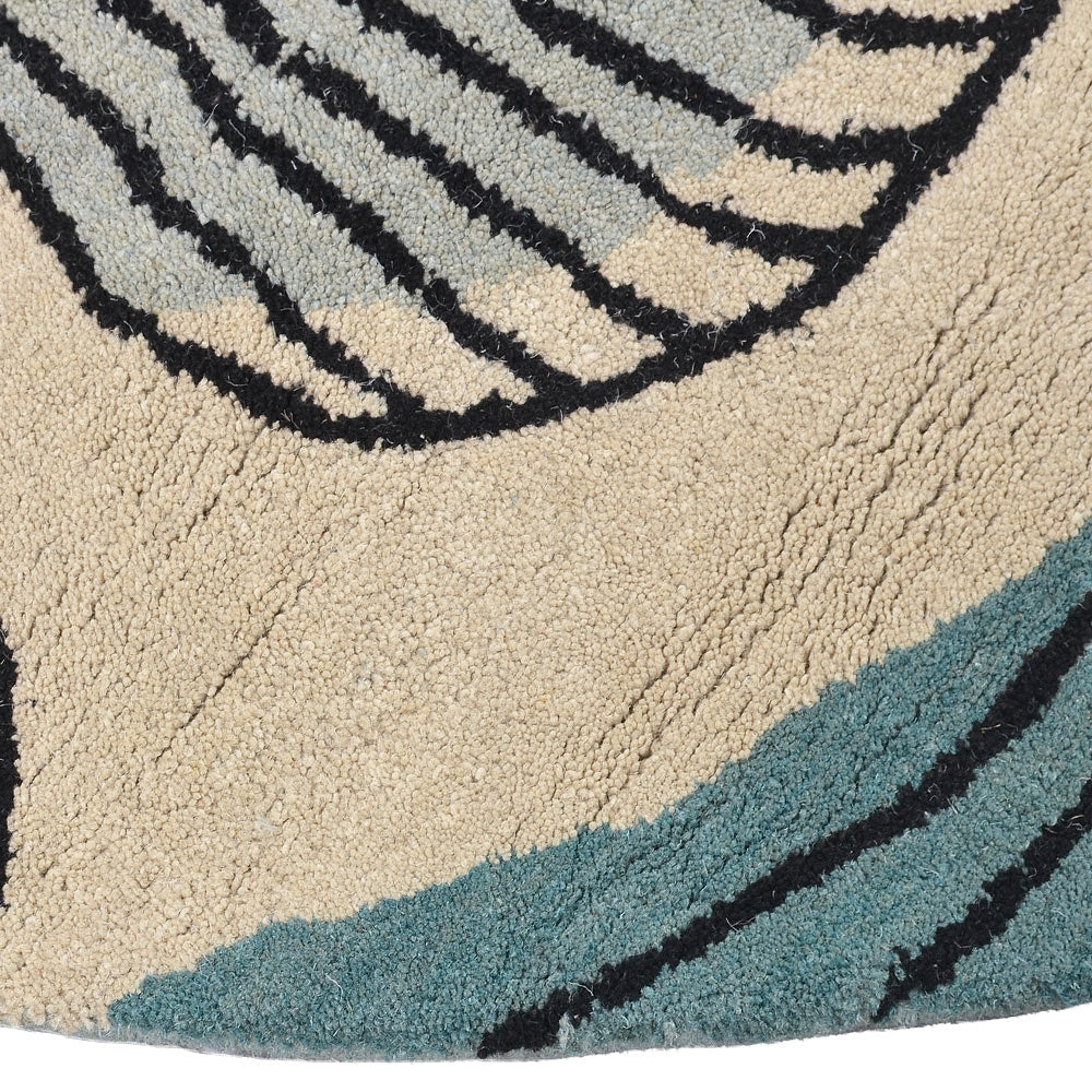 Hand Tufted Wool Area Rug Floral Cream Blue K00662
