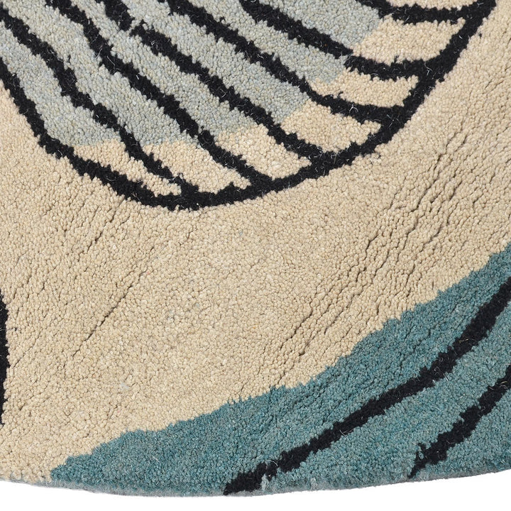 Hand Tufted Wool Area Rug Floral Cream Blue K00662