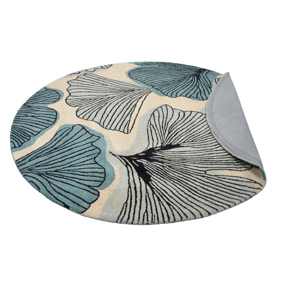 Hand Tufted Wool Area Rug Floral Cream Blue K00662