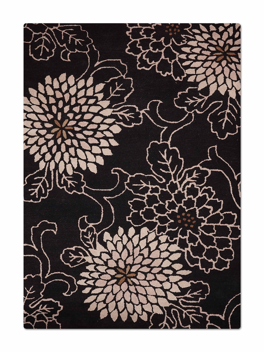 Hand Tufted Black Wool Floral Rug