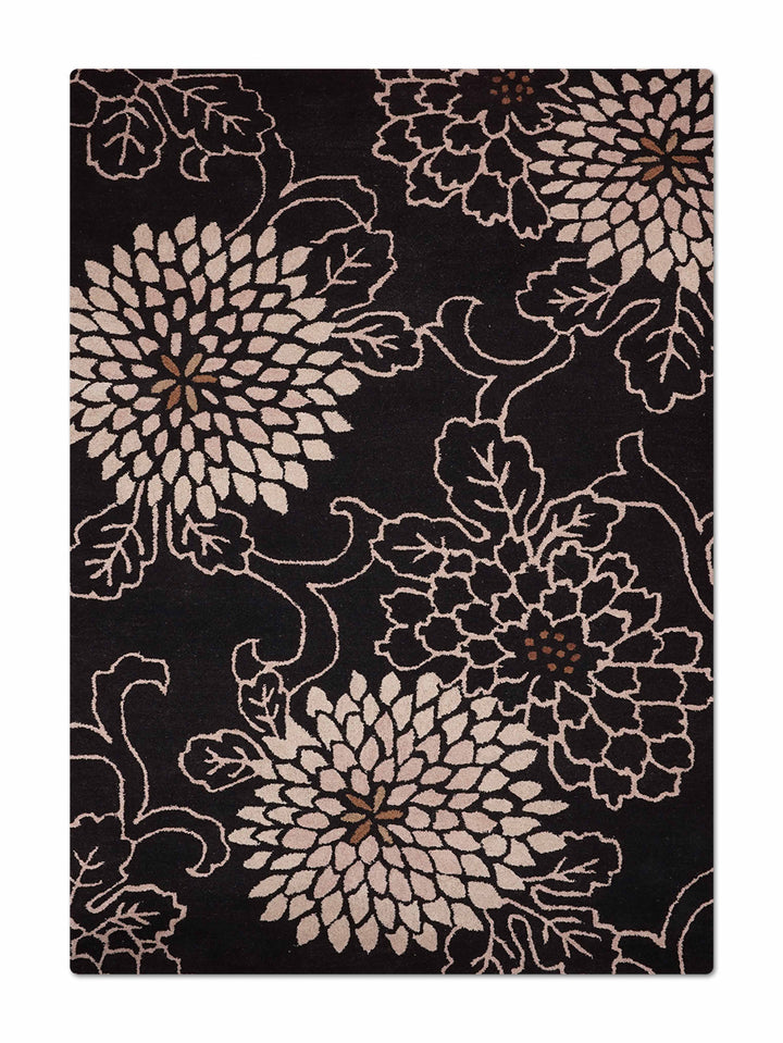 Hand Tufted Black Wool Floral Rug
