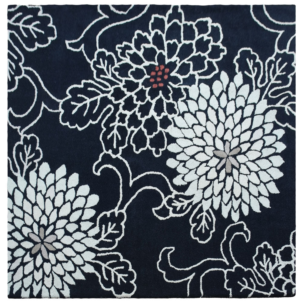 Hand Tufted Black Wool Floral Rug