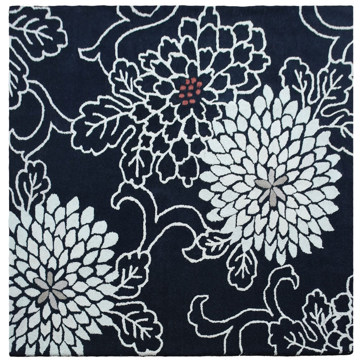 Hand Tufted Black Wool Floral Rug