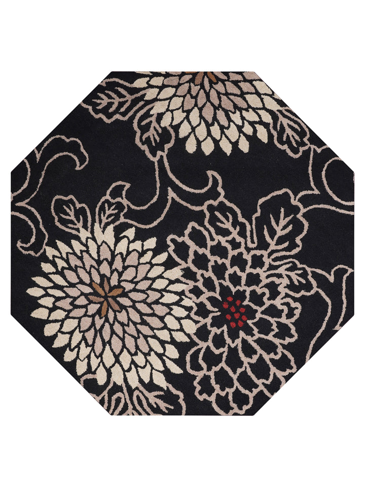 Hand Tufted Black Wool Floral Rug