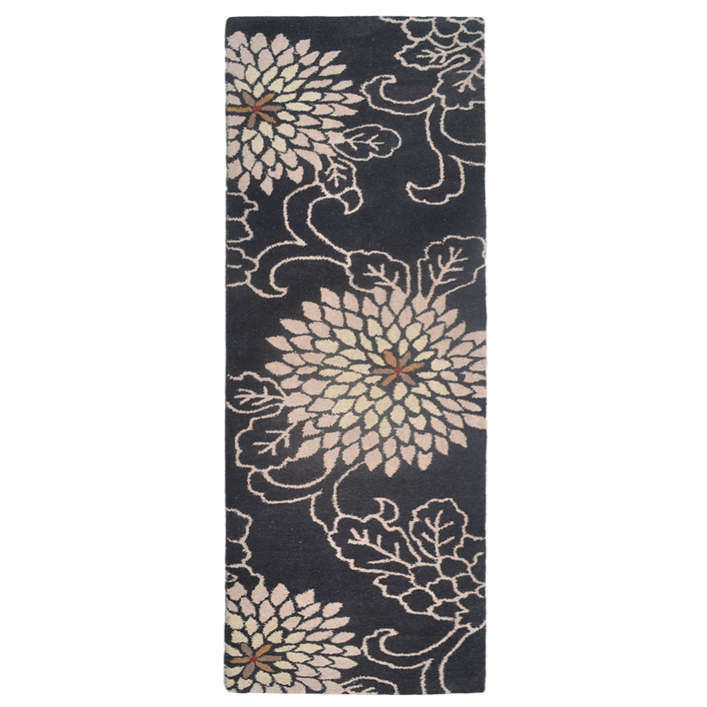 Hand Tufted Black Wool Floral Rug