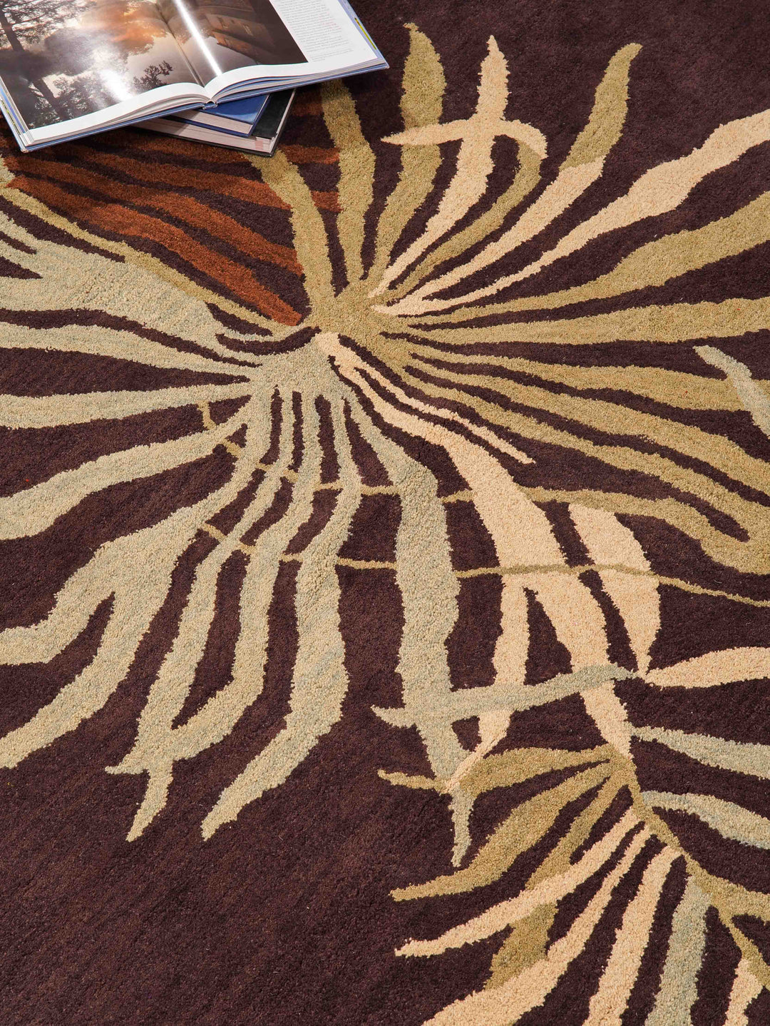 Hand Tufted Wool Area Rug Floral Brown K00666
