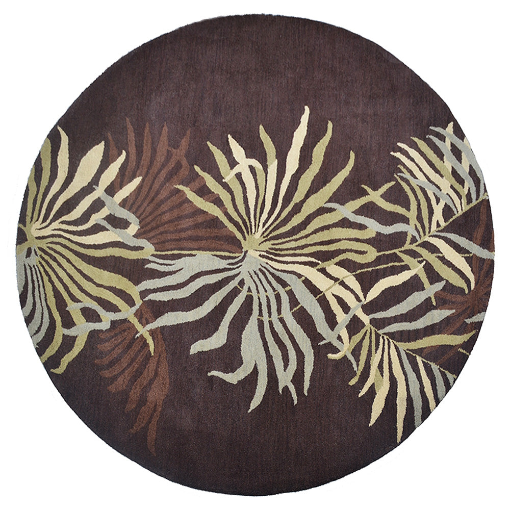 Hand Tufted Wool Area Rug Floral Brown K00666