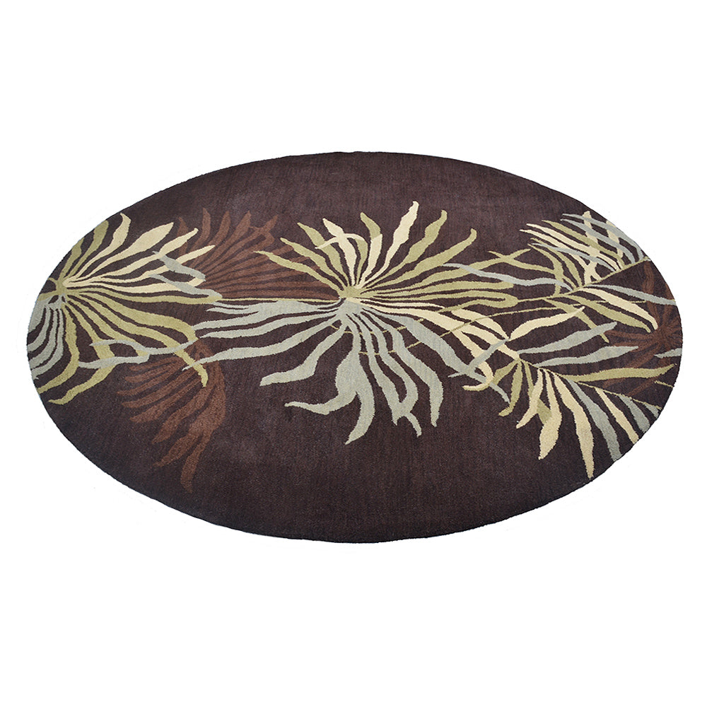 Hand Tufted Wool Area Rug Floral Brown K00666