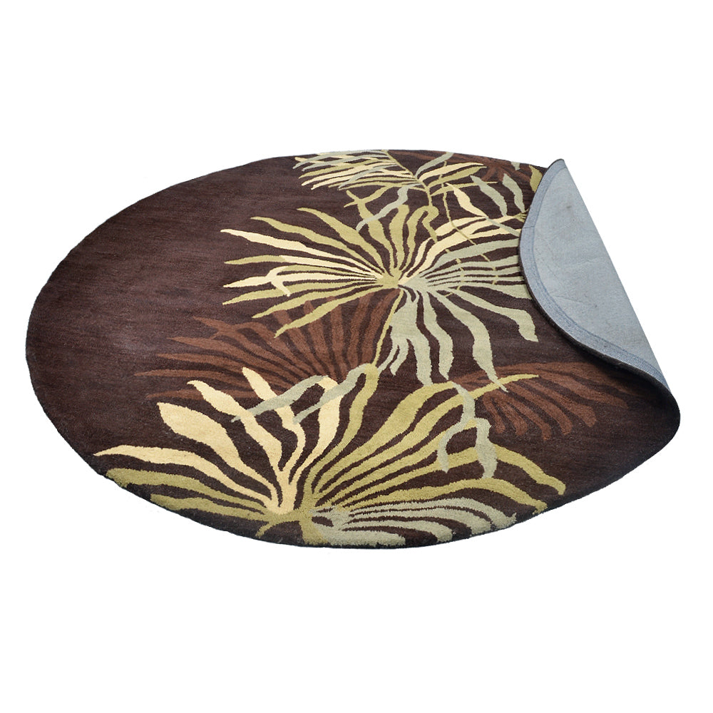Hand Tufted Wool Area Rug Floral Brown K00666