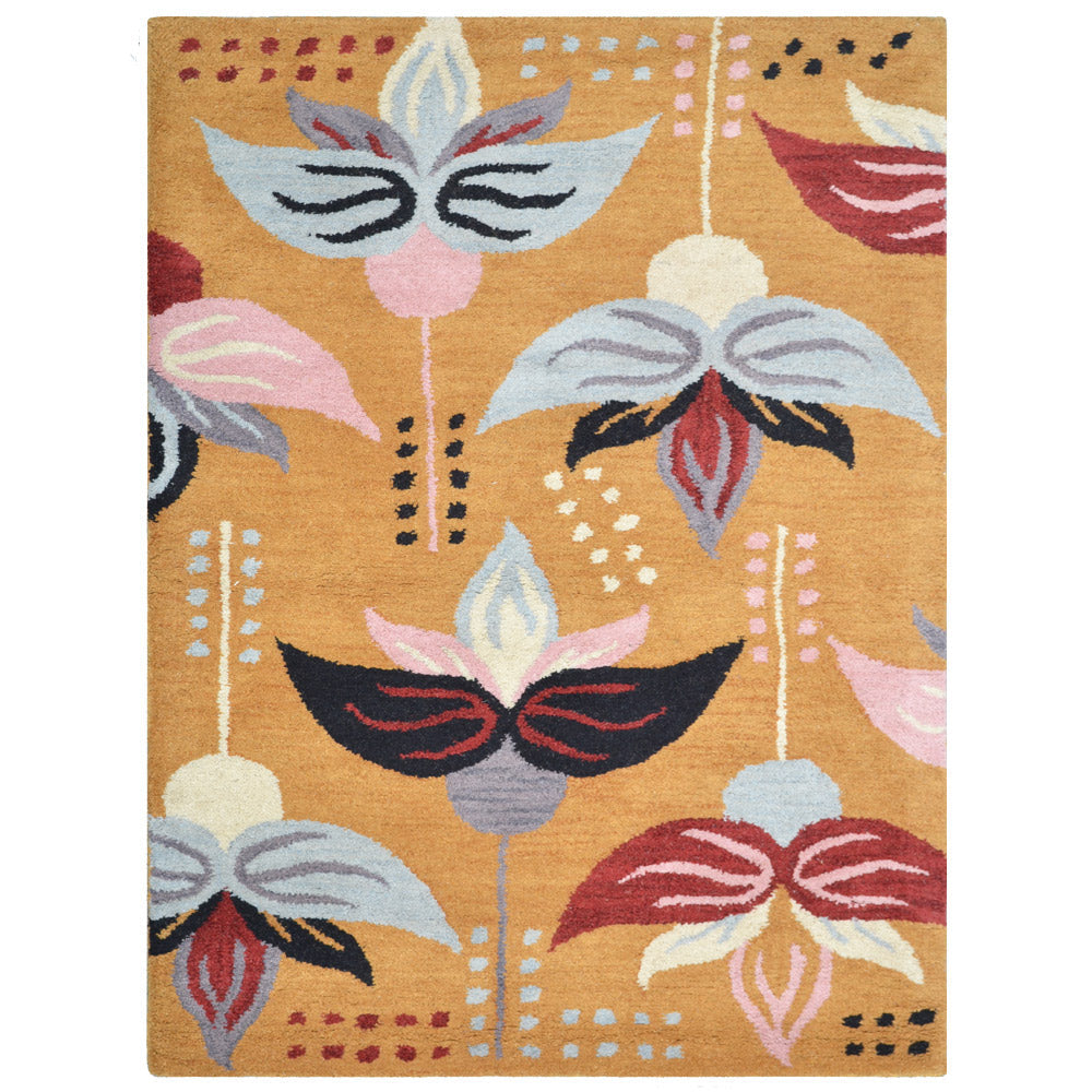Hand Tufted Wool Area Rug Floral Gold K00669
