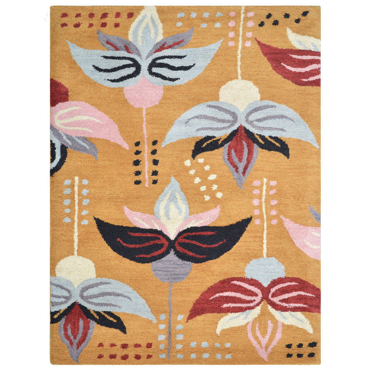 Hand Tufted Wool Area Rug Floral Gold K00669