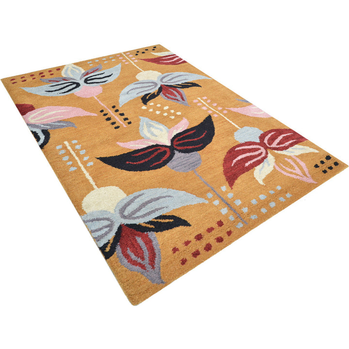 Hand Tufted Wool Area Rug Floral Gold K00669