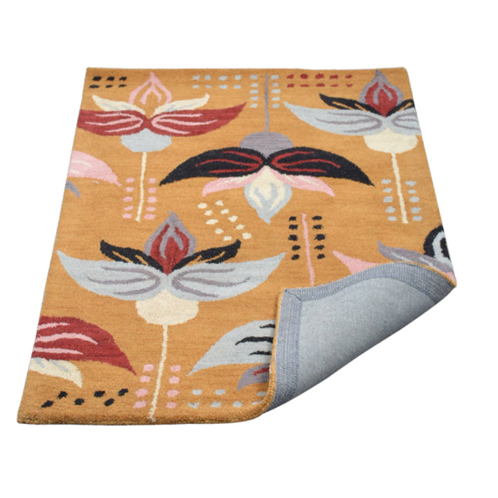 Hand Tufted Wool Area Rug Floral Gold K00669