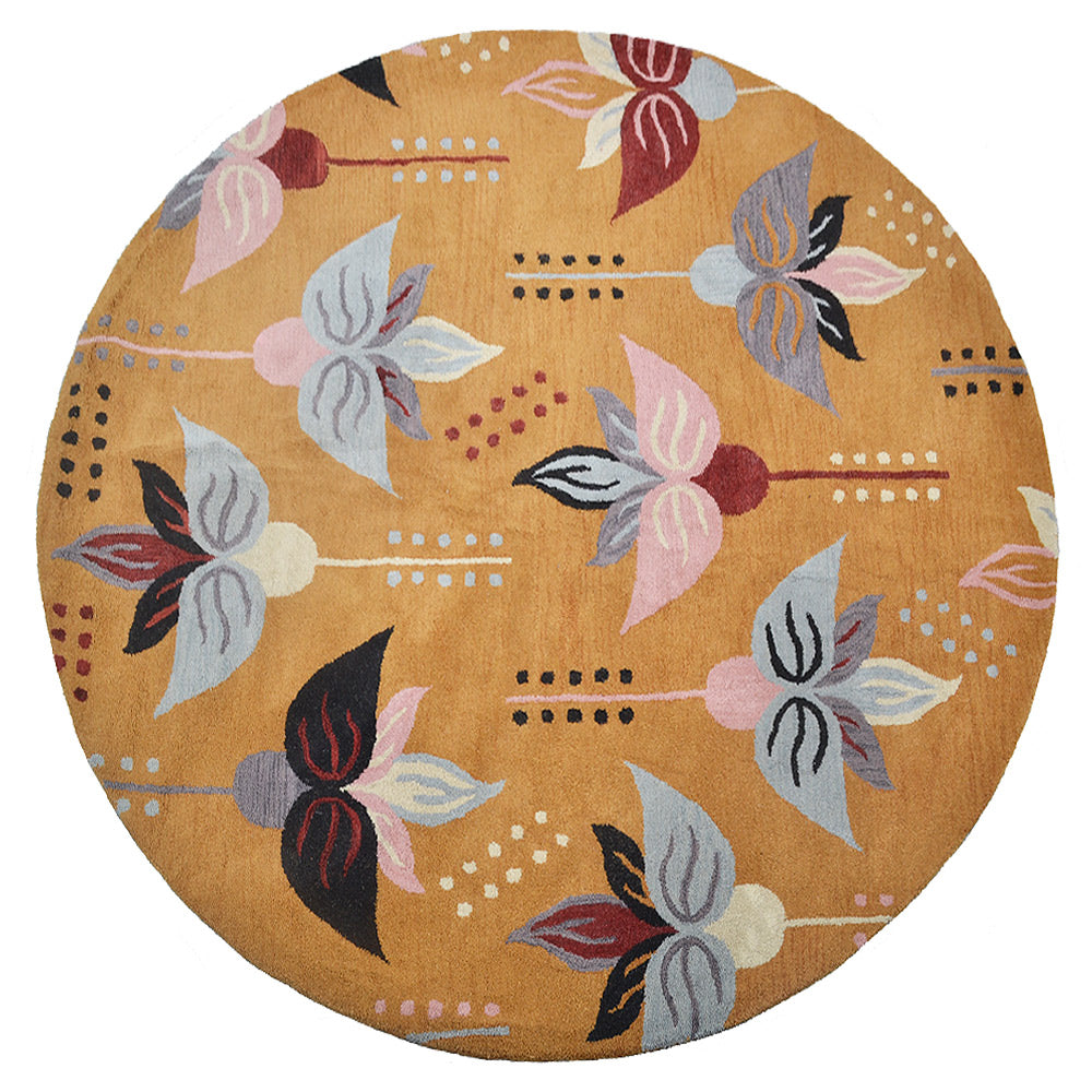 Hand Tufted Wool Area Rug Floral Gold K00669