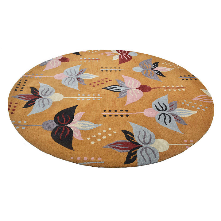 Hand Tufted Wool Area Rug Floral Gold K00669