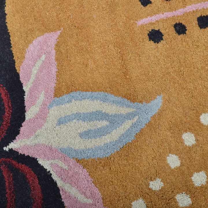 Hand Tufted Wool Area Rug Floral Gold K00669