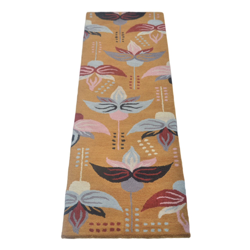 Hand Tufted Wool Area Rug Floral Gold K00669
