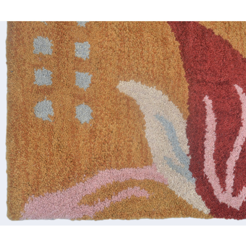 Hand Tufted Wool Area Rug Floral Gold K00669